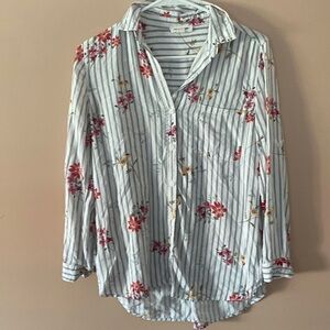 beachlunchlounge Floral Striped Button Down Shirt - White and Pink